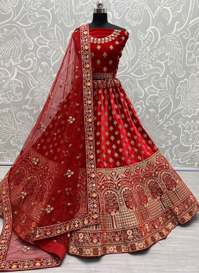 Riveting Red Sequins Velvet Lehenga Choli