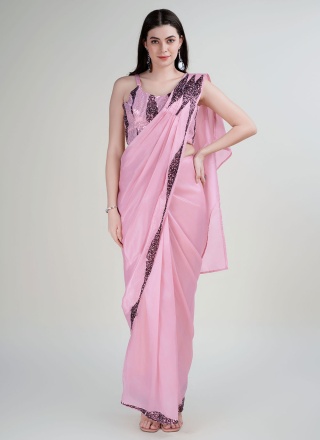 Rose Pink Border Trendy Saree