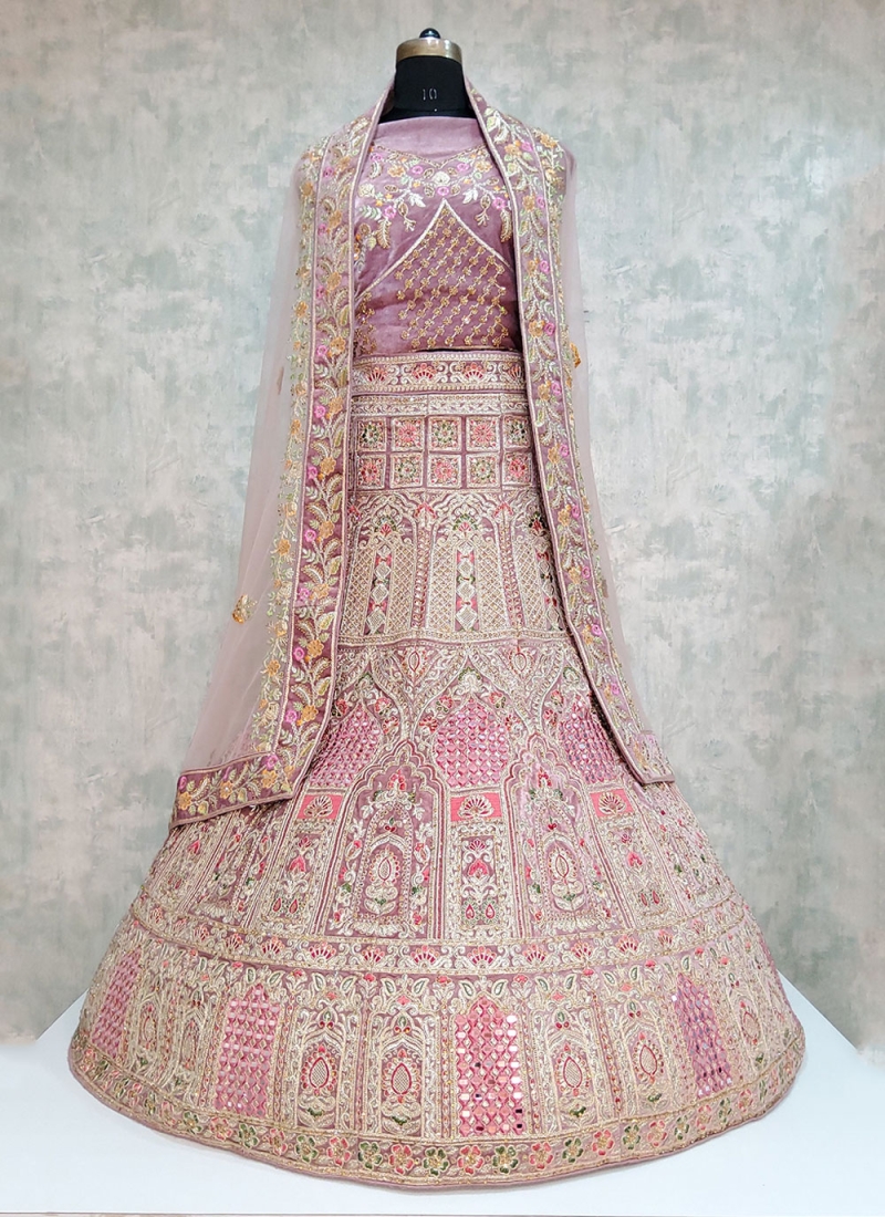 Rose Pink Bridal Velvet Trendy Lehenga Choli