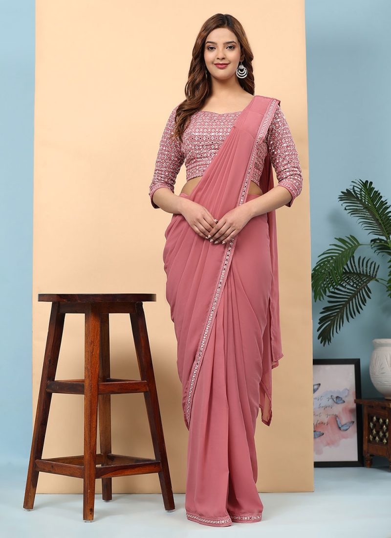 Rose Pink Georgette Saree