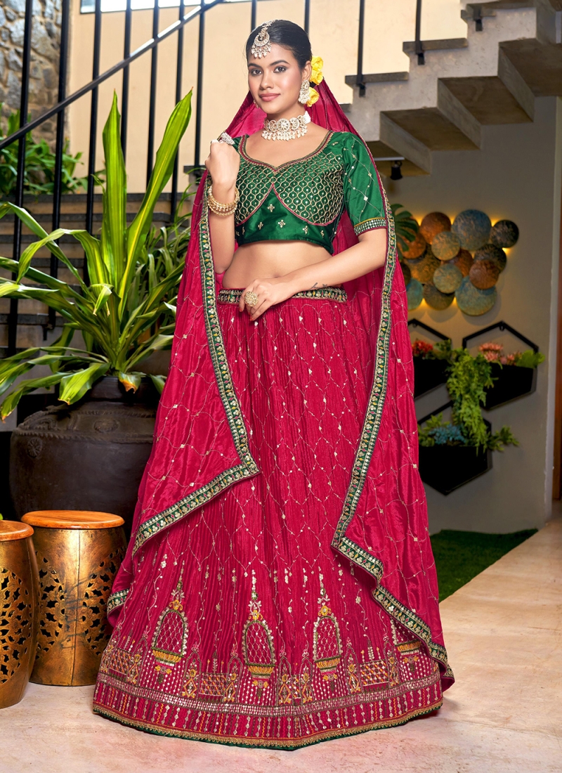 Buy Rose Pink and Light Sea Green Embroidered Lehenga Online in the USA  @Mohey - Lehenga for Women