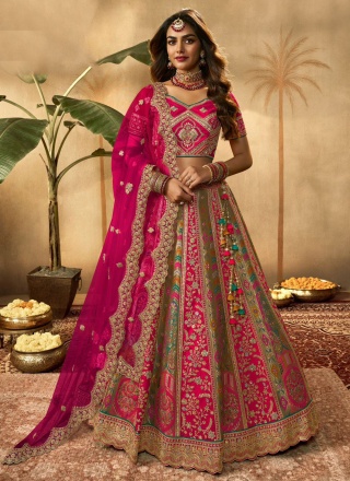 Ruritanian Embroidered Banarasi Silk Pink Trendy Lehenga Choli