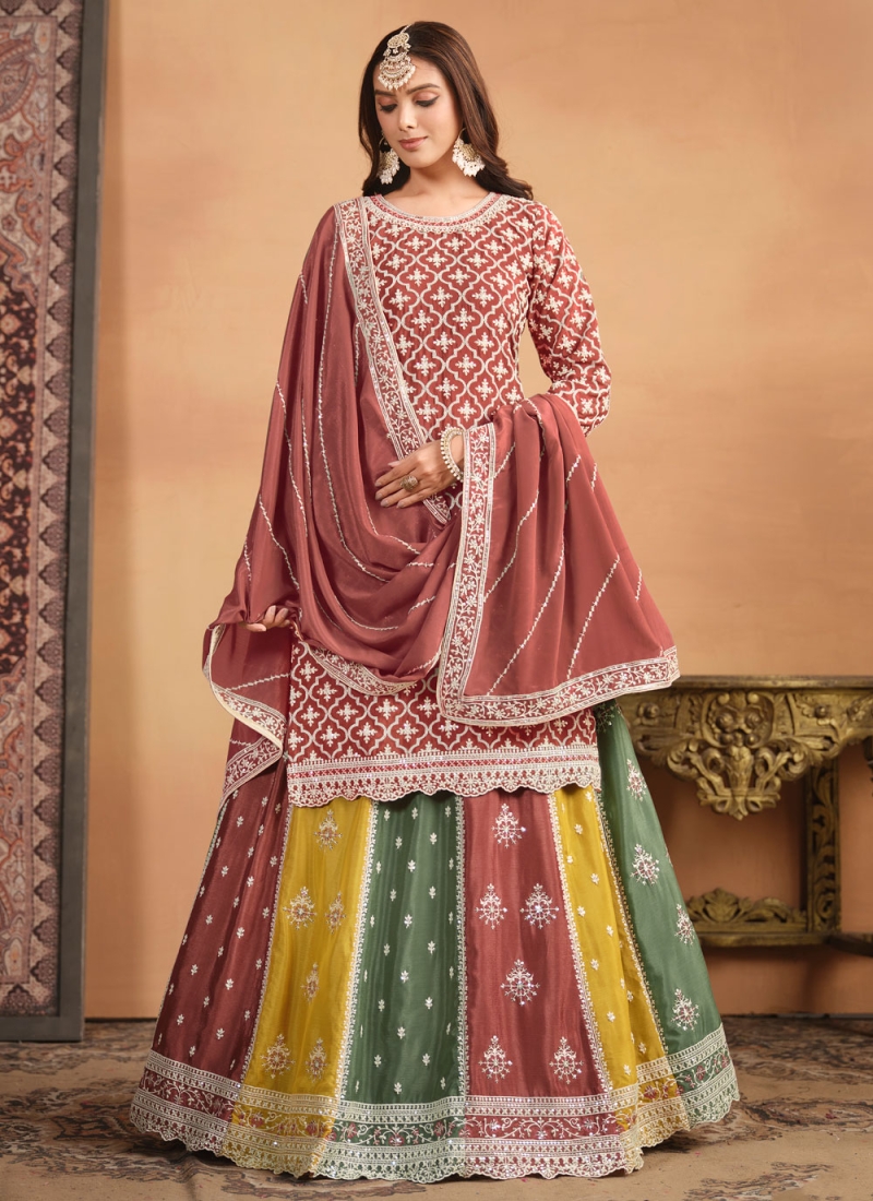 Rust Chinon Party Trendy Lehenga Choli