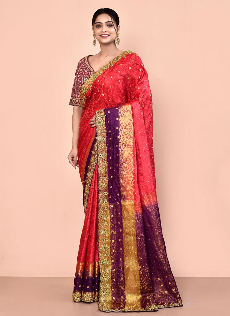 Rust Kanjivaram Silk Handwork Trendy Saree