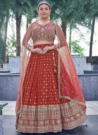 Rust pure-dola Reception Readymade Lehenga Choli