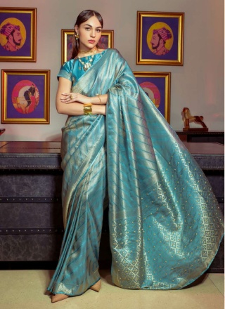 Satin Classic Saree in Blue