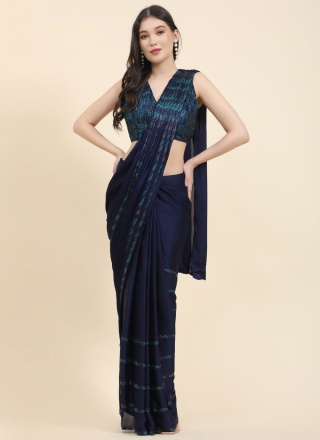 Satin Navy Blue Trendy Saree