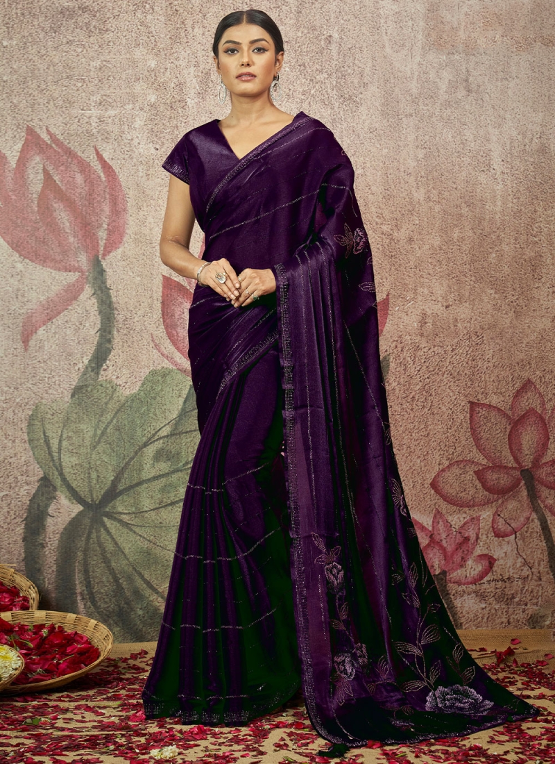 Shop Online Jacquard Traditional Woven Silk Saree in Dark Purple - Shivani  Style House UK