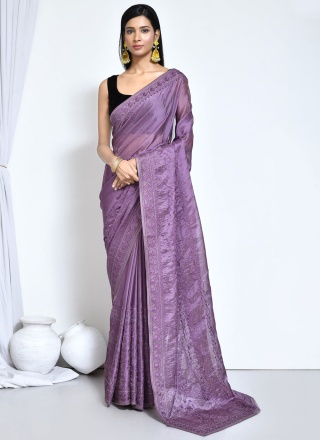 Satin Silk Purple Trendy Saree