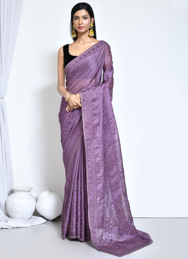 Satin Silk Purple Trendy Saree