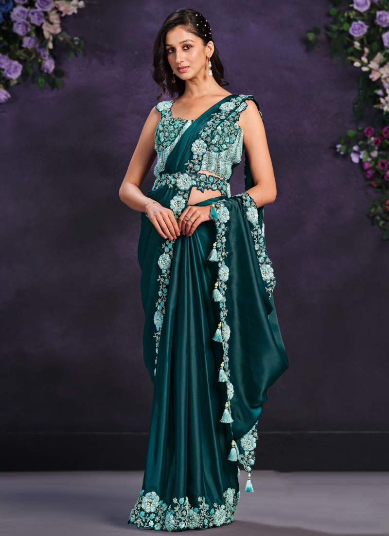 Satin Silk Trendy Saree in Morpeach 