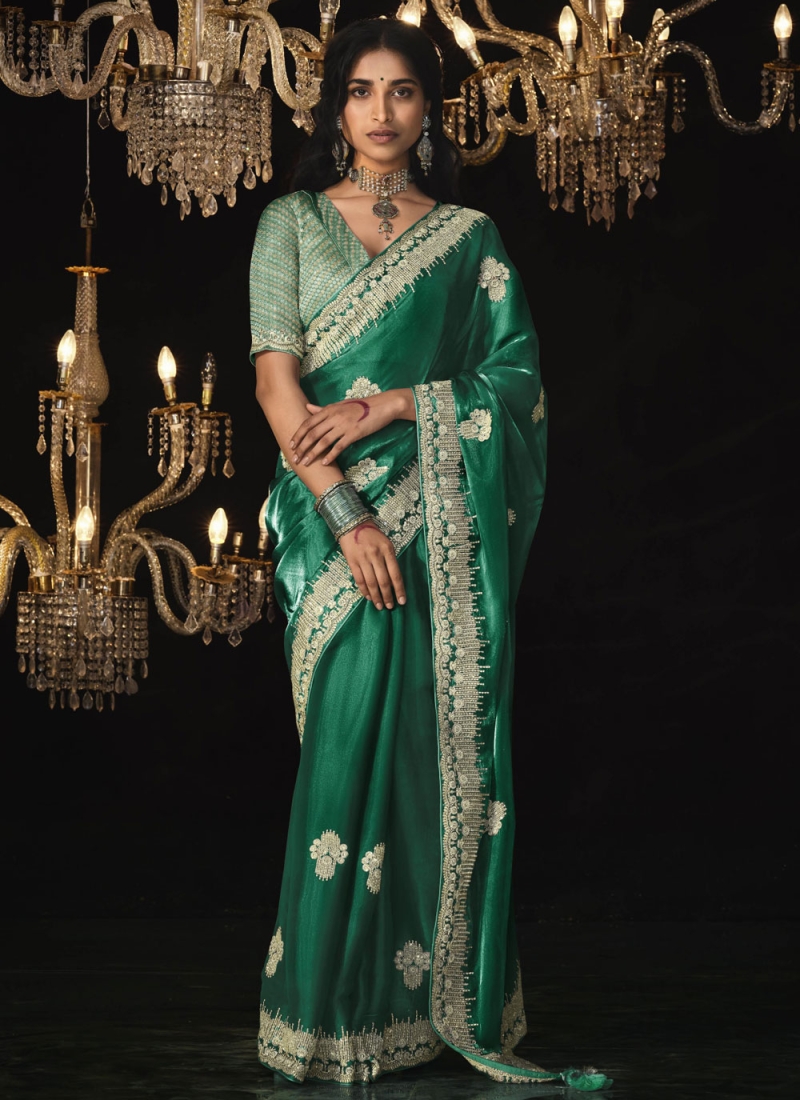 Savory Green Silk Designer Saree