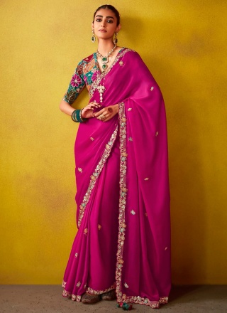 Scintillating Moti Magenta and Rani Designer Saree