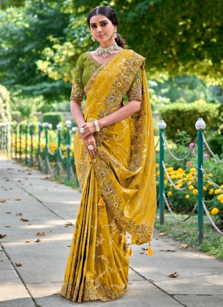 Scintillating Mustard Handwork Fancy Fabric Classic Saree