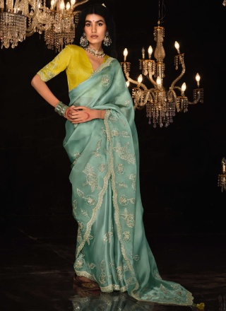 Sea Green Border Wedding Contemporary Saree