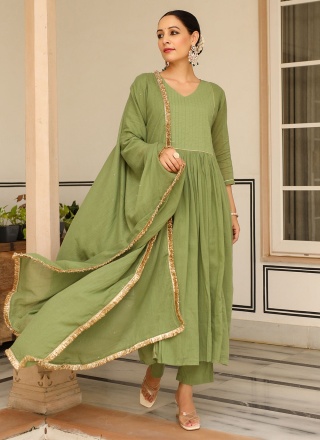 Sea Green Cotton Designer Salwar Kameez