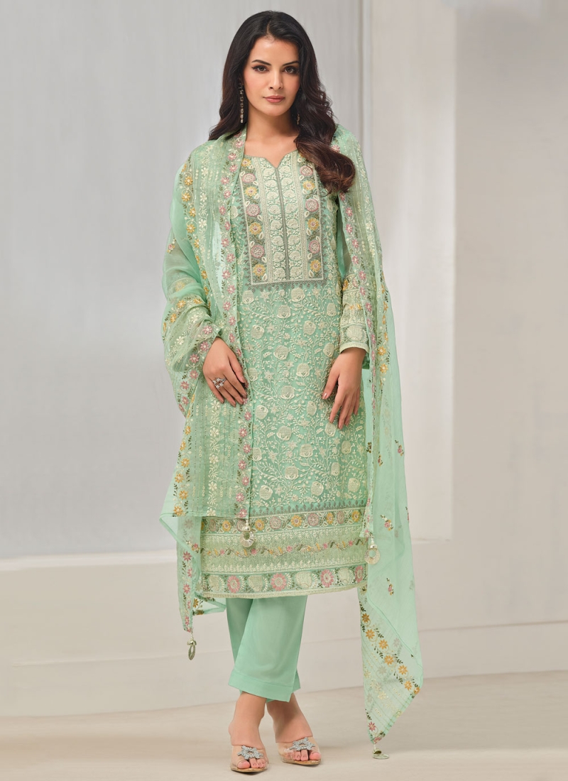 Sea Green Embroidered Salwar Kameez