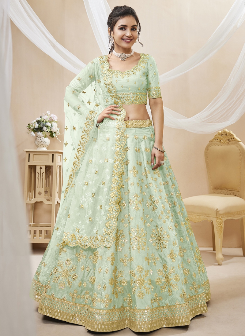 Sea green banarasi silk a line lehenga choli 1206