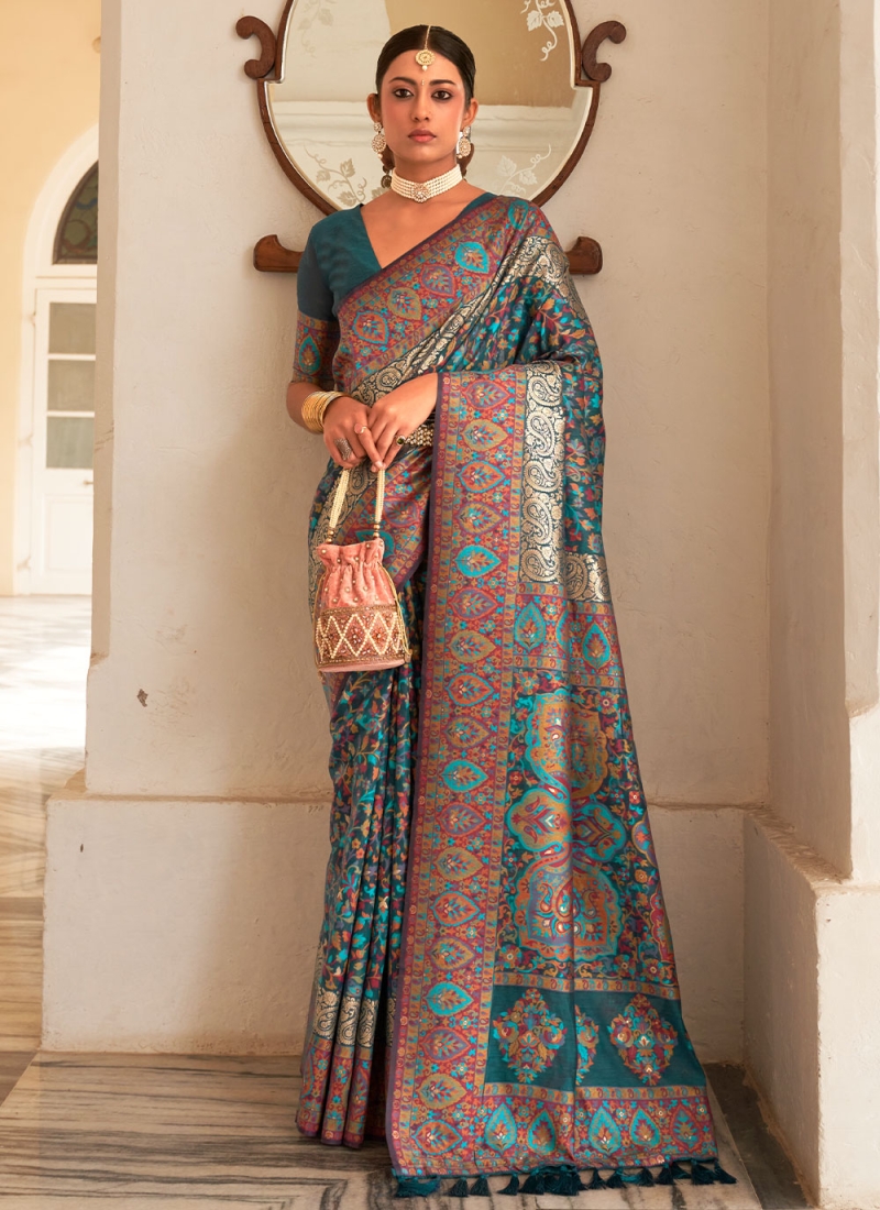 Trendy Kashmiri Digital Printed Rich Pallu Silk Saree - Stylecaret.com