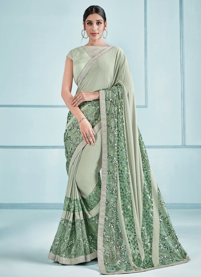 Bridal, Traditional, Wedding Green color Raw Silk, Silk fabric Saree :  1750396