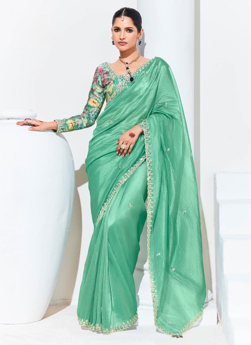 Sea Green Organza Festival Classic Saree