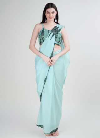 Sea Green Party Satin Silk Classic Saree