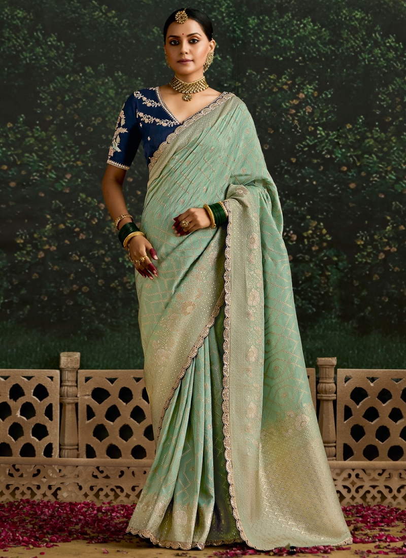 Sea Green pure-dola Zari Trendy Saree