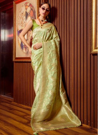 Sea Green Silk Embroidered Classic Saree