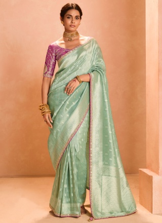 Sea Green Silk Weaving Trendy Saree