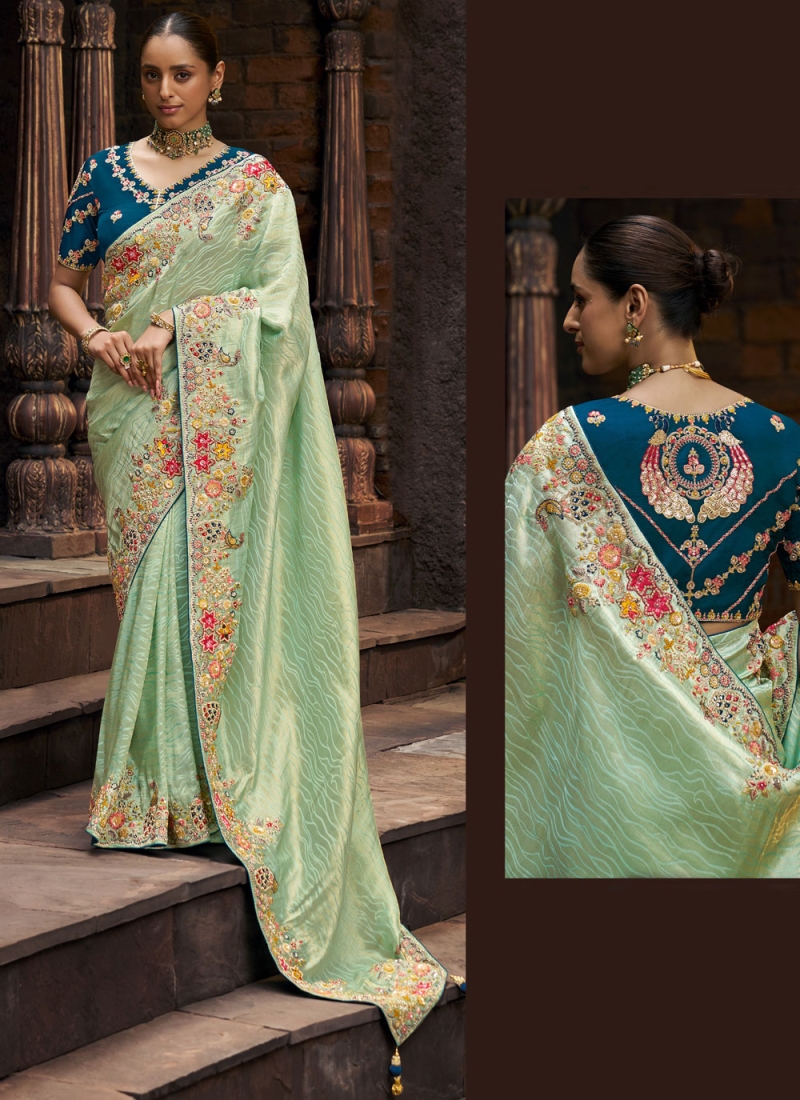 Sea Green Viscose Stone Classic Saree