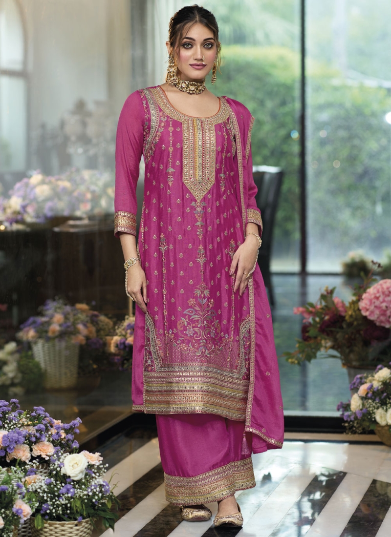 Sensational Chinon Rani Trendy Salwar Kameez