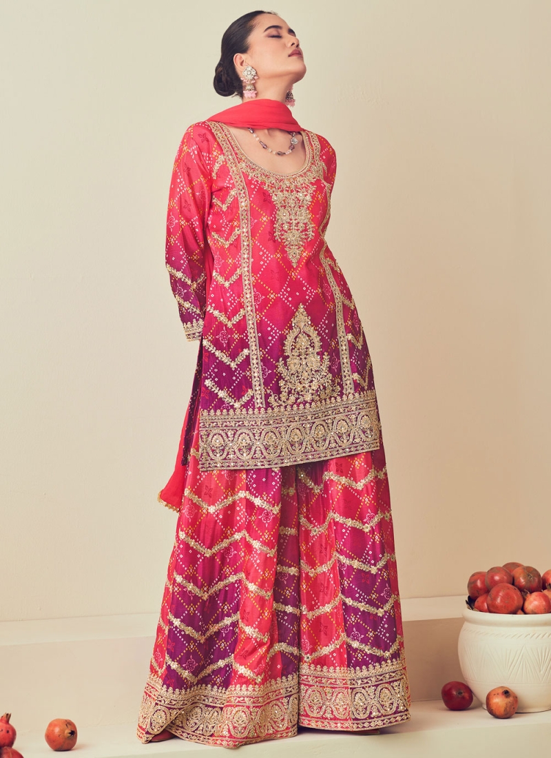 Sensational Chinon Reception Palazzo Designer Salwar Kameez