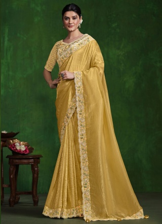 Sensational Sequins Mustard Silk Contemporary Saree