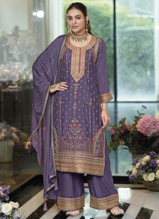 Sensible Zari Violet Readymade Salwar Kameez 