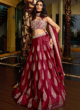 Sequins Art Silk Designer Lehenga Choli in Wine