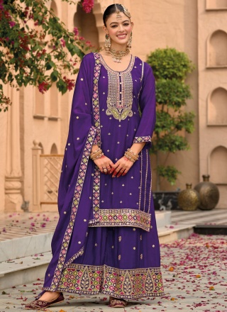 Sequins Chinon Trendy Salwar Kameez in Violet