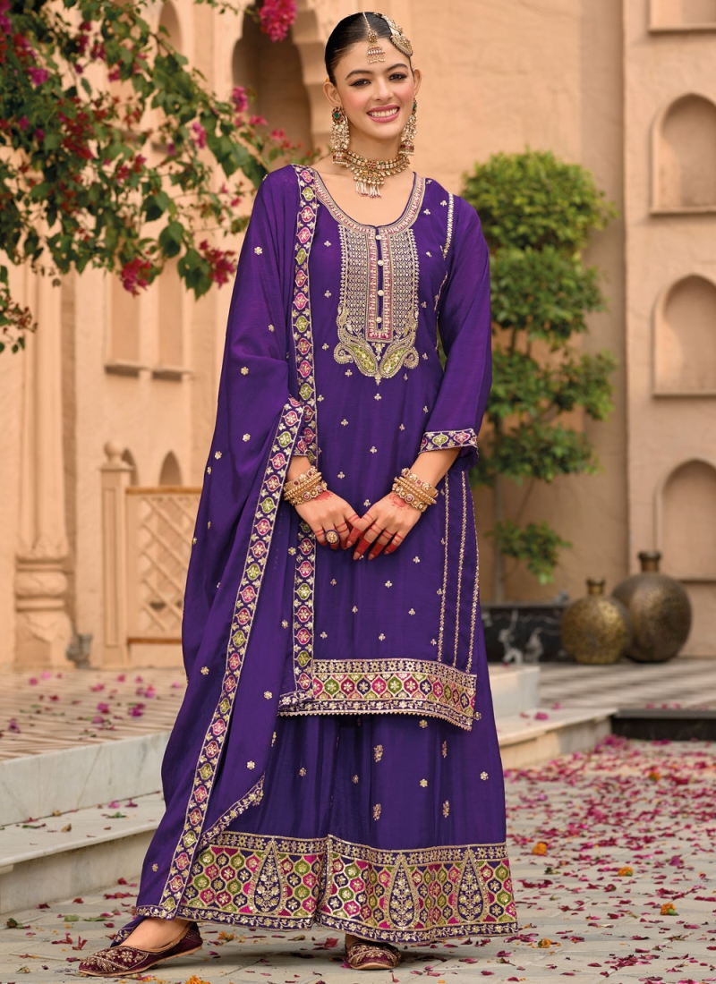 Sequins Chinon Trendy Salwar Kameez in Violet