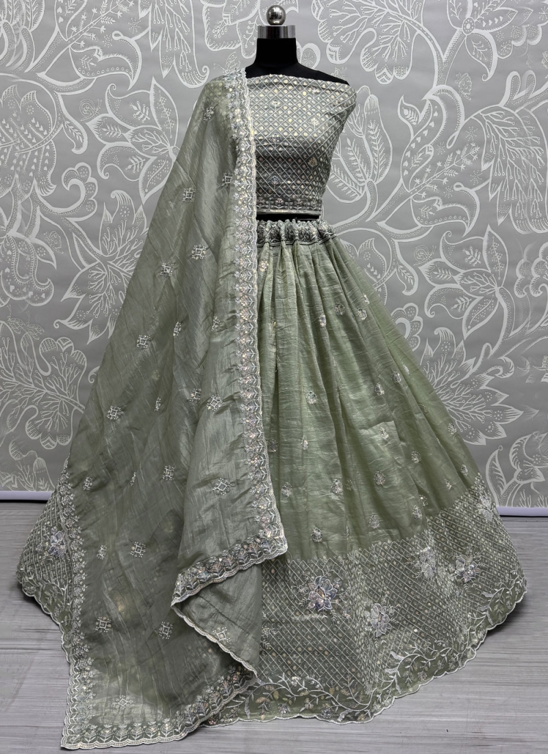 Sequins Crush Lehenga Choli in Green