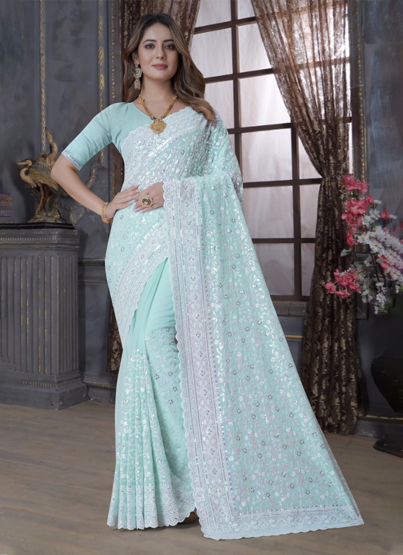 Aqua Blue Hand Woven South Soft Silk Saree – zarikaariindia.com