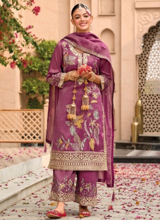 Shimmer Mauve  Embroidered Palazzo Suit