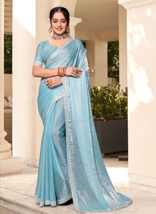 Silk Aqua Blue Swarovski Saree