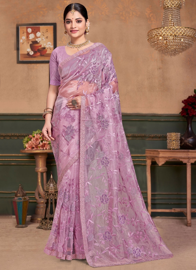 Silk Beads Lavender and Magenta Classic Saree