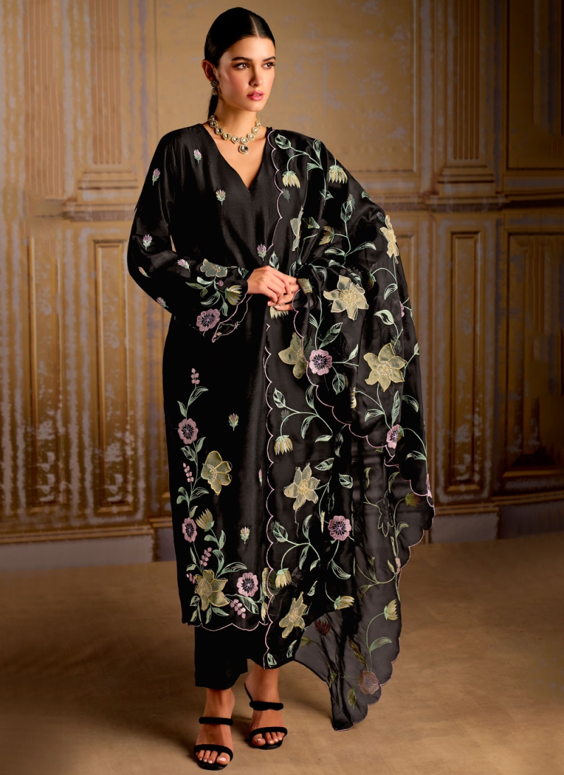 Silk Black Designer Salwar Kameez