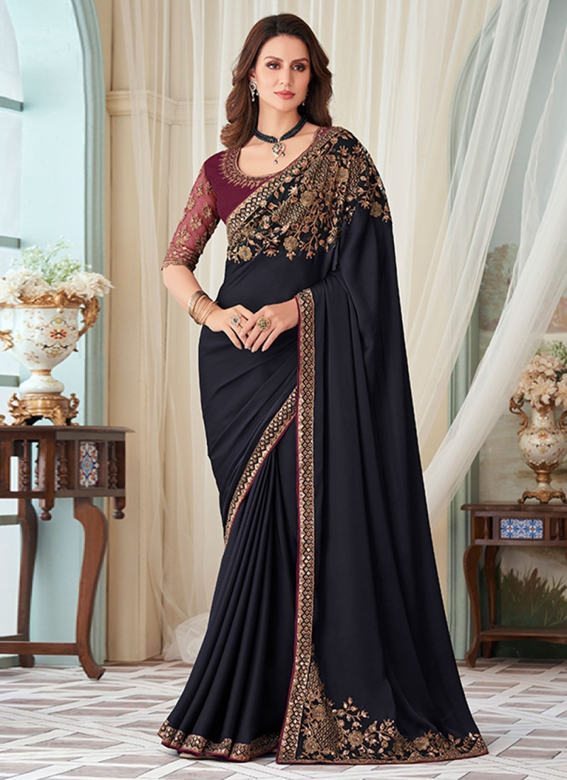 Buy Dark Rani Color Pure Georgette Silk Fabric Saree Online - SREV2652 |  Appelle Fashion