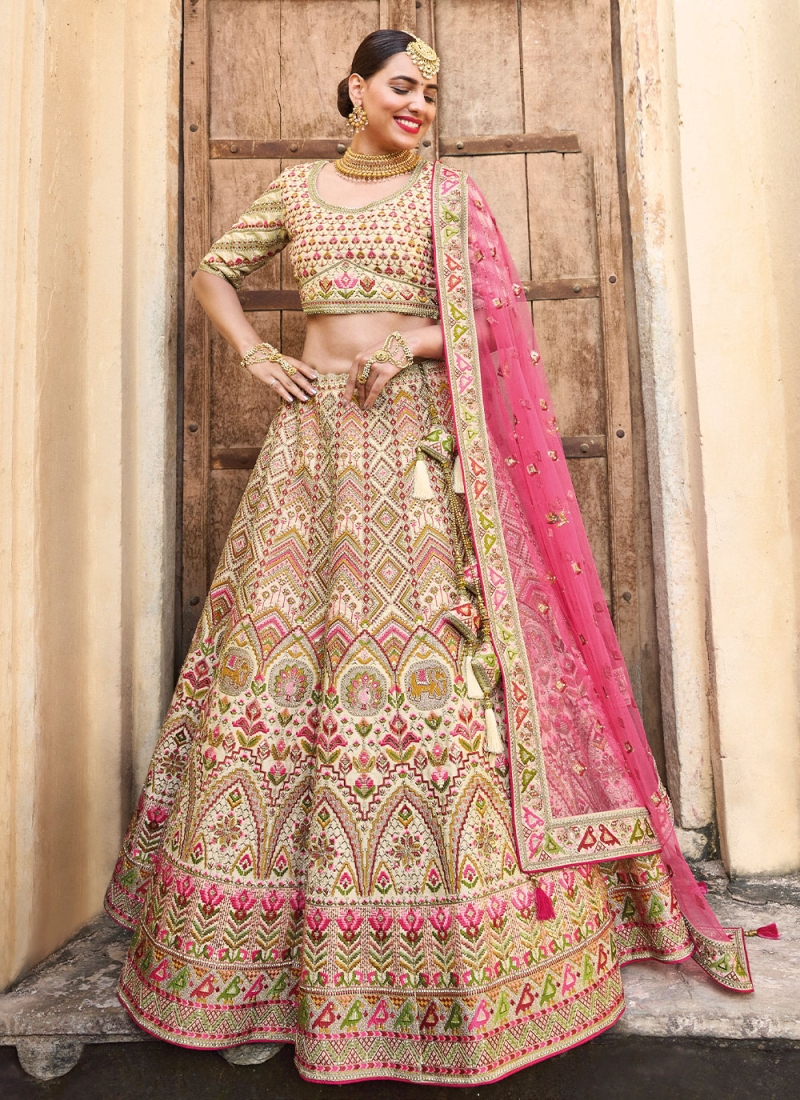 Buy Cream & Gold Celeste Lehenga Set by SEEMA GUJRAL at Ogaan Online  Shopping Site