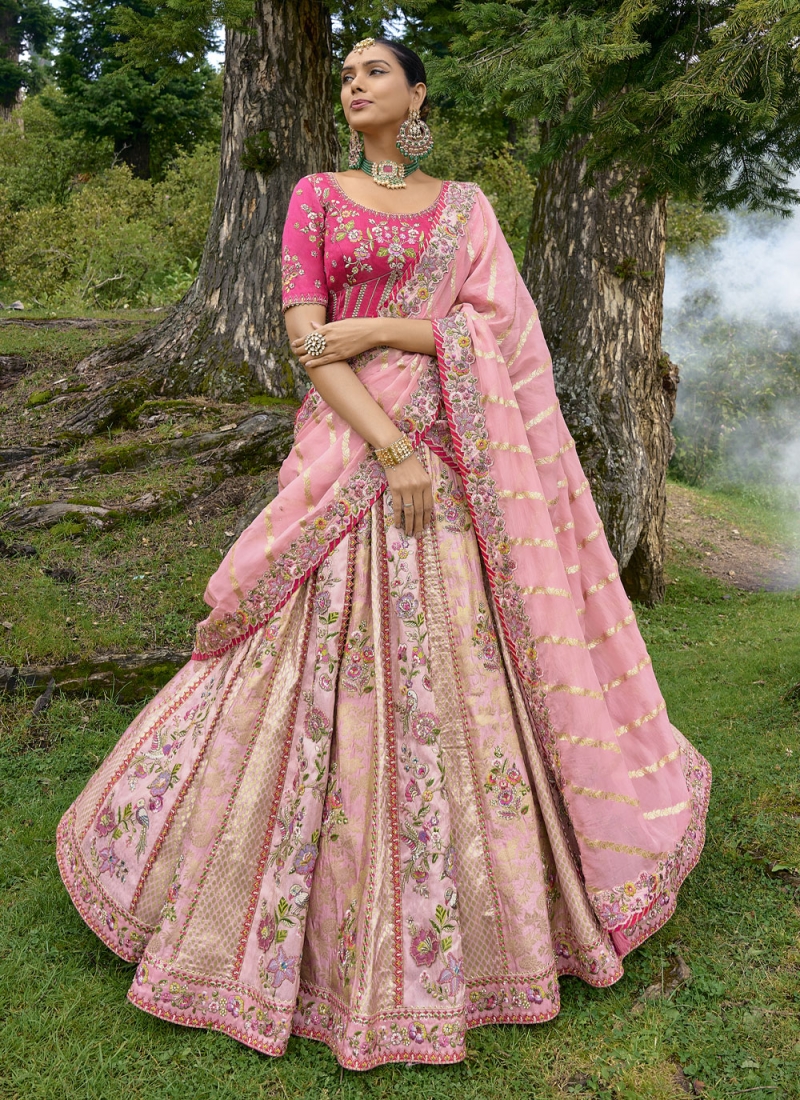 Pink Georgette Zari Designer Lehenga Choli