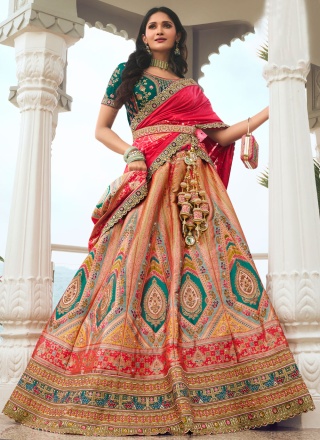 Silk Embroidered Peach Trendy Lehenga Choli