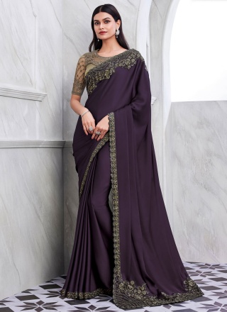 Silk Embroidered Purple Classic Saree