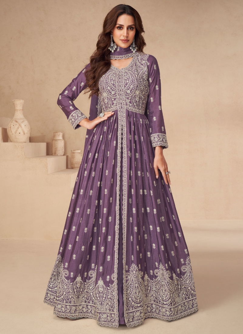 Silk Embroidered Purple Readymade Lehenga Choli