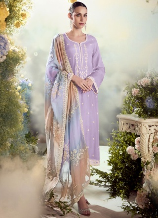 Silk Embroidered Trendy Salwar Kameez in Lavender